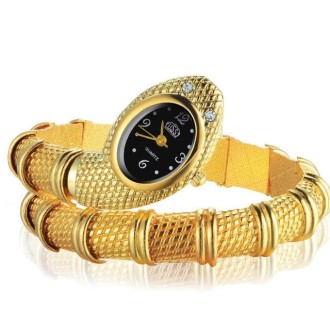 2 PCS Snake Shape Bracelet Diamonds-plated Quartz Watch(Gold)