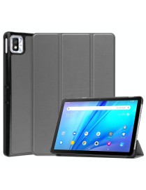 For TCL Tab 10s Three-folding Holder Custer Texture Leather Tablet Case(Grey)