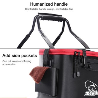 Thickened Multifunctional Folding Live Fish Box Fishing Bucket, Size:40 cm (with Handle and Side Pocket)(Black)