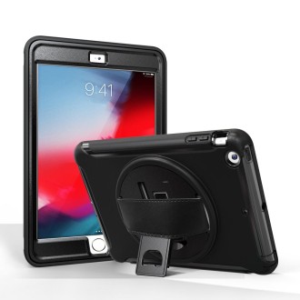 For iPad mini 3 & 2 & 1 360 Degree Rotation PC+TPU Protective Cover with Holder & Hand Strap(Black)