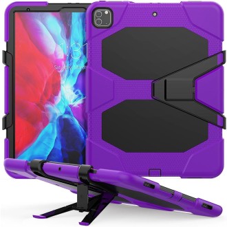 For iPad Pro 12.9 inch (2020) Shockproof Colorful Silicon + PC Protective Tablet Case with Holder & Shoulder Strap & Hand Strap 