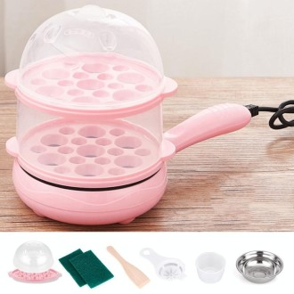 350W Electric Egg Omelette Cooker Frying Pan Steamer Cooker,EU Plug,Style: Double Layer Set Pink