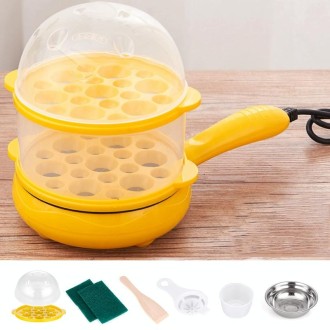 350W Electric Egg Omelette Cooker Frying Pan Steamer Cooker,EU Plug,Style: Double Layer Set Yellow 