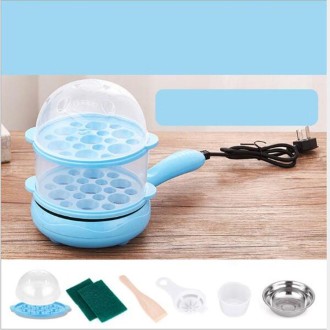 Multifunction Mini  Non-Stick Frying Pan Boiler Steamer Cooker Poached Eggpot(Blue double storey package)