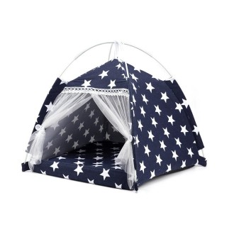 Four Seasons Cat and Dog Litter Detachable Cotton and Linen Tent Litter(Blue Stars)