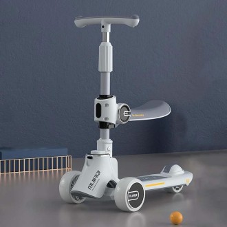 MIJIAQI 01 3 In 1 Multifunctional Foldable Children Scooter with Music and Lights, Spec: White Seat