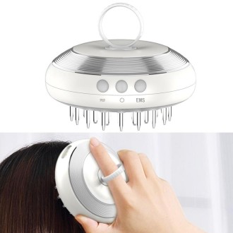 Scalp Medicine Apparatus Hair Growth Fluid Introducer Head Massager(White Silver)