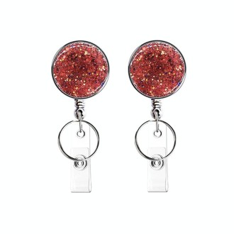 2pcs  Diamond Glitter Sequins Retractable Pull Badge Reel Name Tag Card Badge Holder(Red)