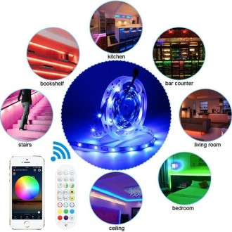 15M 450 LEDs Bluetooth Suit Smart Music Sound Control Light Strip Waterproof 5050 RGB Colorful Atmosphere LED Light Strip With 2