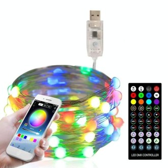 Christmas Decoration USB Copper Wire String Light Remote Controller & Bluetooth Mobile APP Control, Length: 20m 200 LEDs