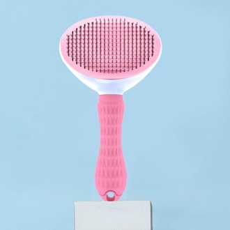 2 PCS Stainless Steel Needle Automatic Cleaning Pet Hair Removal Dog Brush Pet Comb(Pink Thick Needle)