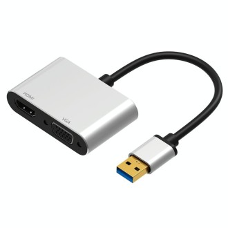 5201B 2 in 1 USB 3.0 to VGA + HDMI HD Video Converter (Silver)