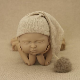 Newborn Photography Clothing Baby Photography Fur Ball Knitted Long Tail Hat(Camel)