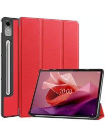 For Lenovo Tab P12/Xiaoxin Pad Pro 12.7 inch Custer Solid Color 3-Fold Stand Leather Tablet Case(Red)