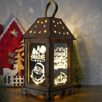 Wooden Christmas Decoration Wind Lantern LED Luminous Ornaments Portable Lantern Holiday Lights, Size:L(A Santa Claus)