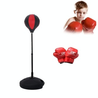 Children Base Version Height Adjustable Vertical PU Leather Vent Ball Boxing Speed Ball Family Fitness Equipment with Gloves(Bla