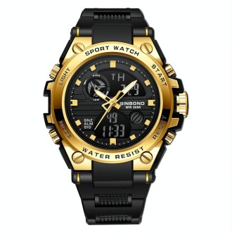 BINBOND B885 Outdoor Sports Timing Dual-Display Waterproof Electronic Watches(Black-Gold-Black)