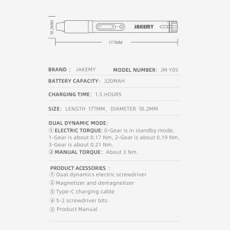 JAKEMY JM-Y05 8 in 1 Type-c Fast Charging Dual Power High Precision Electric Screwdriver