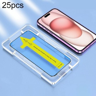 For iPhone 15 Plus 25pcs HD Fast Attach Dust-proof Anti-static Tempered Glass Film