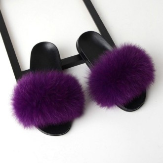 Fox Fur Slippers Flip-flops Non-slip Flat Fur Shoes Sandals for Women, Shoe Size:44-45(27cm)(Purple)