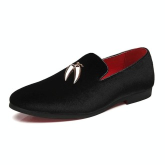 Casual Sickle Suede Men Shoes Flat Slip-on Pointed Toe Dress Shoes Loafer, Size:40(Black)