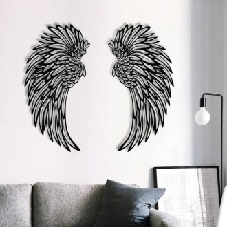 1pair 35cm Double Sided Black Engraved Metal Angel Wings Wall Hanging Decoration Without Lights