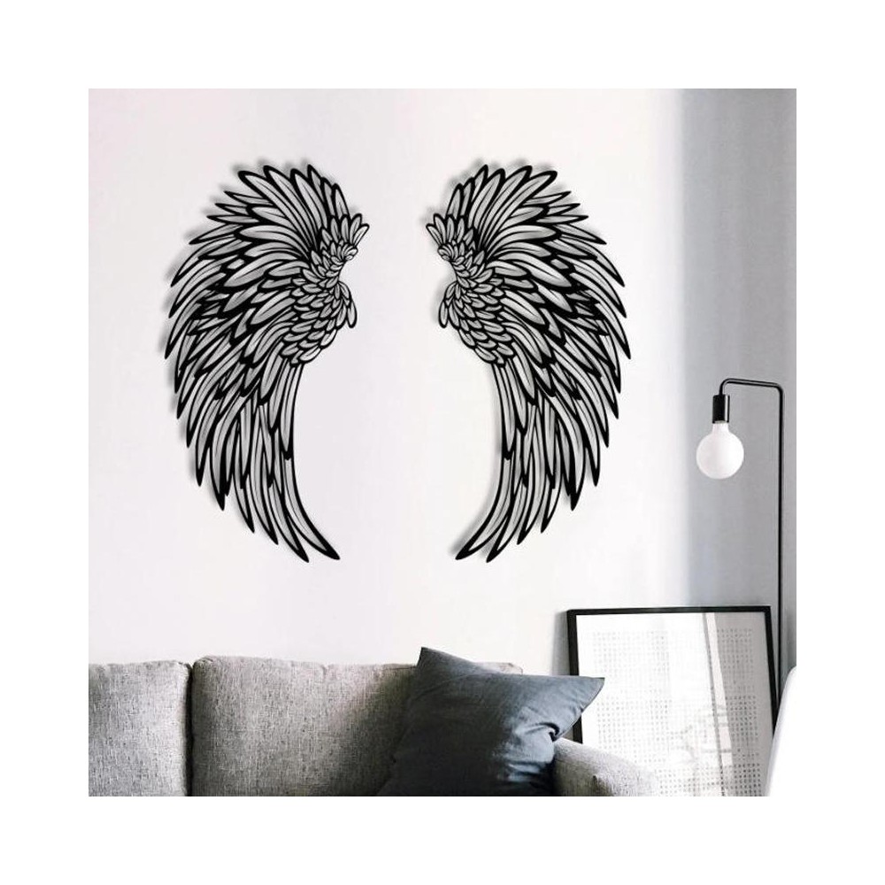 1pair 35cm Double Sided Black Engraved Metal Angel Wings Wall Hanging Decoration Without Lights