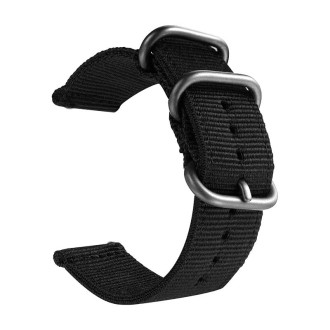 Washable Nylon Canvas Watchband, Band Width:24mm(Black with Silver Ring Buckle)