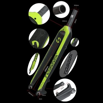 TOSEEK Ultra Light 27.5 Inch 405mm Mountain Bike Full Carbon Front Fork Straight Head Tube Disc Brake(Green)