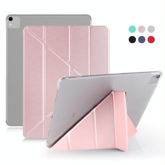 For iPad Pro 12.9 inch (2020) Multi-folding Horizontal Flip Shockproof Transparent PC + PU Leather Tablet Case with Sleep / Wake