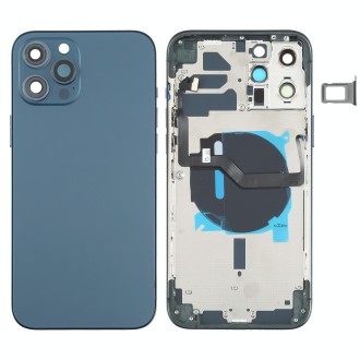 Battery Back Cover (with Side Keys & Card Tray & Power + Volume Flex Cable & Wireless Charging Module) for iPhone 12 Pro Max(Blu