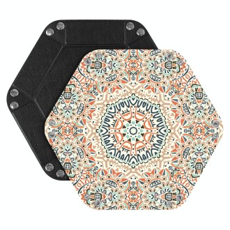 Hexagonal Desktop PU Storage Box Sundries Tray, Size:7 inch(Bohemian Orange)