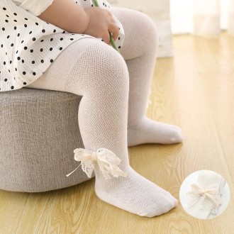 Spring And Autumn Thin Breathable Girl Mesh Pantyhose Lace Baby Tights, Size:24/26(White Bowknot)