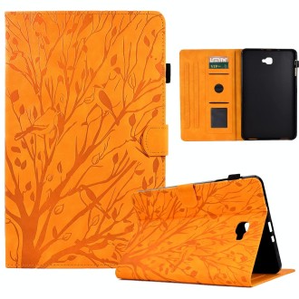 For Samsung Galaxy Tab A 10.1 2016 Fortune Tree Pressure Flower PU Tablet Case with Wake-up / Sleep Function(Khaki)