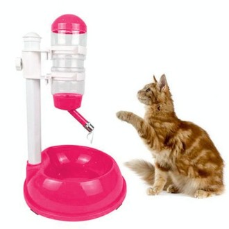 Liftable Automatic Drinking Fountain Pet Bowl Feeder Supplies(Rose Red)