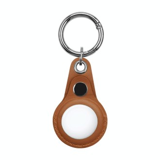 For Airtag Anti-Lost Positioning Tracker Water Drop-Shaped PU Fiber Leather Protective Case(Brown)