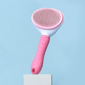 2 PCS Stainless Steel Needle Automatic Cleaning Pet Hair Removal Dog Brush Pet Comb(Pink Fine Needle)