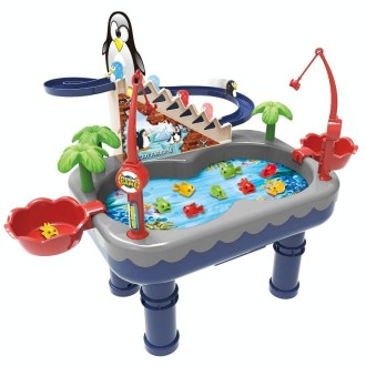 Penguin Stair Climbing Children Electric Magnetic Fishing Toy Multifunctional Game Set(Blue)