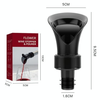 2-in-1 Red Wine Cacuum Stopper Wine Pourer Quick Sobering Device(Black Petal Type)