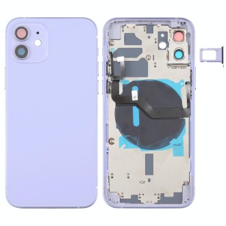 Battery Back Cover (with Side Keys & Card Tray & Power + Volume Flex Cable & Wireless Charging Module) for iPhone 12(Purple)