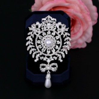 2 PCS Crown Brooch Pearl Butterfly Fringed Brooch(Silver)