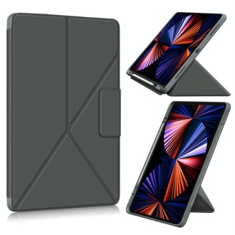 For iPad Pro 12.9 2022 / 2021 Multi-folding Horizontal Flip PU Leather Shockproof Tablet Case with Holder & Sleep / Wake-up Func