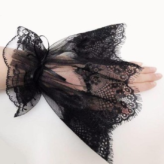 Lace Grenadine Big Trumpet Cuffs Fake Sleeves Clothing Decoration Sleeves(Black)