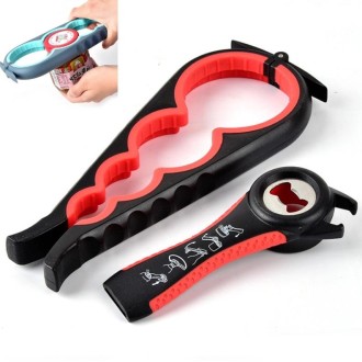 2 Sets Five-in-one Can Opener + Four-in-one Multi-function Bottle Opener Set(Red&Black)