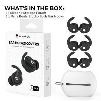 For Beats Studio Buds AhaStyle PT172 Earphone Silicone Ear Caps, Style: Earcap x 3+Case (Black)