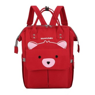 Maternity Bottle Diaper Storage Large Capacity Backpack Mummy Bag(Bear Red)