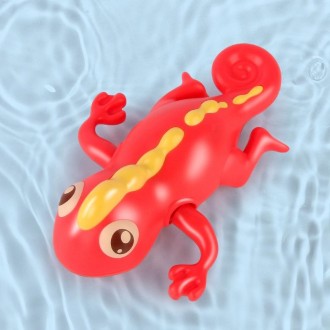 3 PCS Bathroom Playing Toys Baby Bathing Water Dolls On The Chain Swimming Bears And Lizards For Children(Red Lizard)