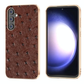 For Samsung Galaxy S23 FE 5G Genuine Leather Ostrich Texture Series Nano Plating Phone Case(Brown)