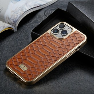 Fierre Shann Python Texture Electroplating PU Phone Case For iPhone 11 Pro Max(Brown)