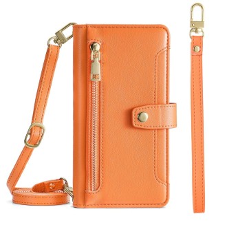 For Meizu Note 9 Sheep Texture Cross-body Zipper Wallet Leather Phone Case(Orange)